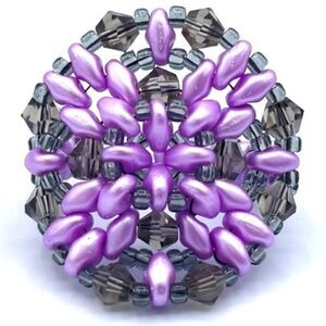 Lilac Purple with Gray Crystal Beaded Statement Ring Size 8